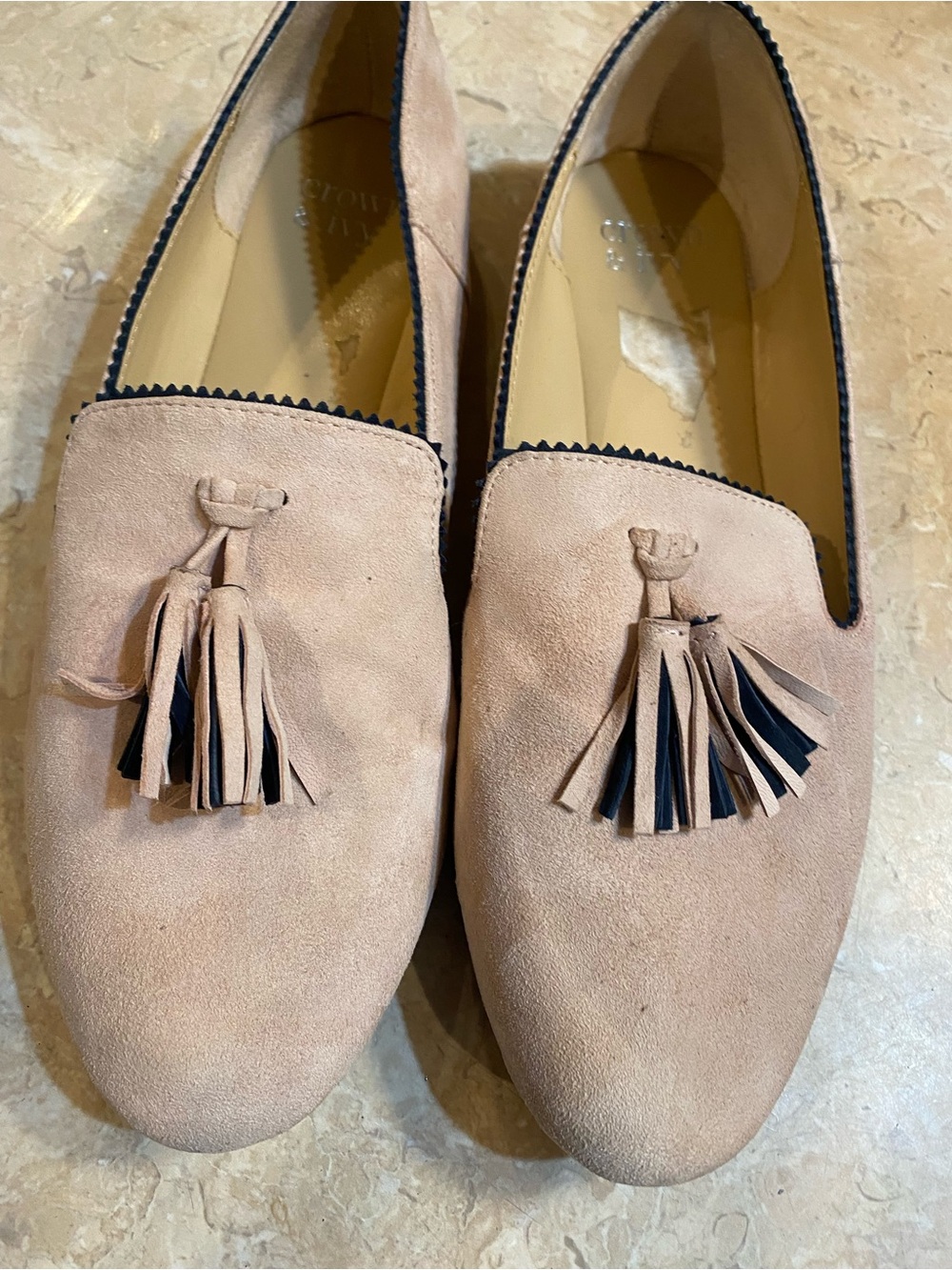 crown & ivy Blush Pink Suede Tassel Loafers